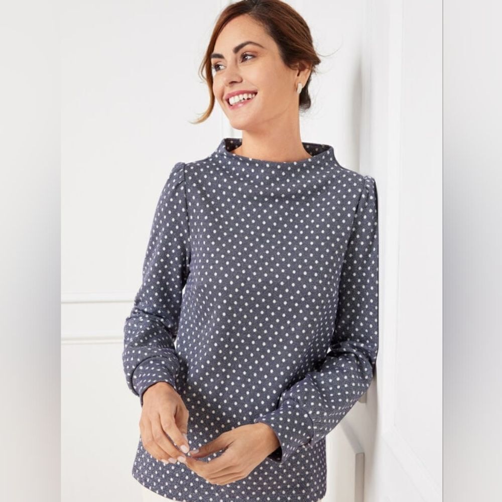 Talbots Funnel Neck Long Sleeve Top Sparkle Dot Jacquard Size M